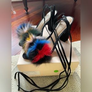 Loeffler Randall Nicolette Fur Trim Suede Sandals